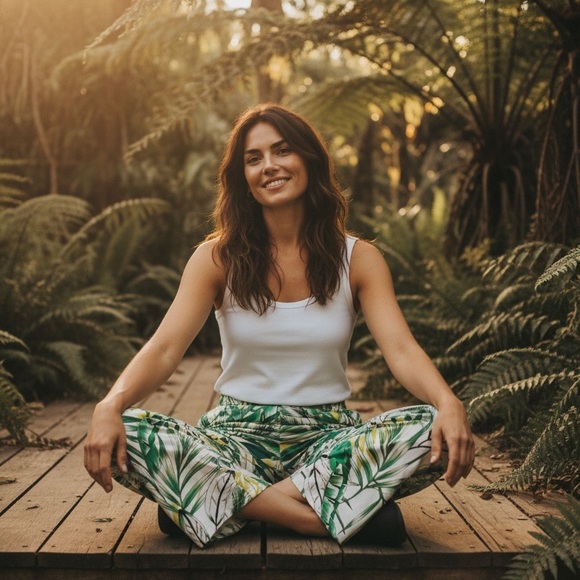 Susan Graver Women's XL Liquid Tropical Crop Pants Cruise Relaxed ‎Resort Comfy - Picture 9 of 9